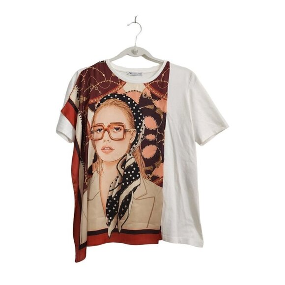 Zara Blouse Womens Small White With Attached Scarf Lady Tee Top‎ Bloggers Fave - Picture 1 of 11